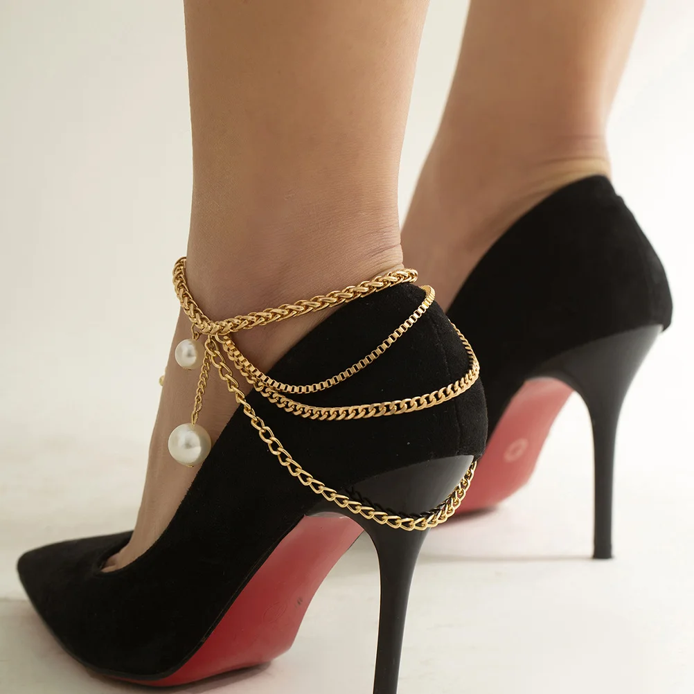 

1 Pair Boot Chains Shoe Chain Ankle Decoration Metal Women Anklet Jewelry Lightweight Shiny Foot Chain For High Heel Sneaker