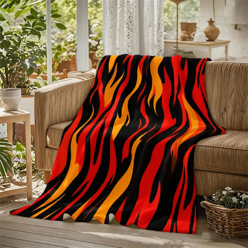 Fire Flame Pattern Flannel Blanket Warm Soft Halloween Christmas Decorative Couch Warm Cozy All-Season Gift