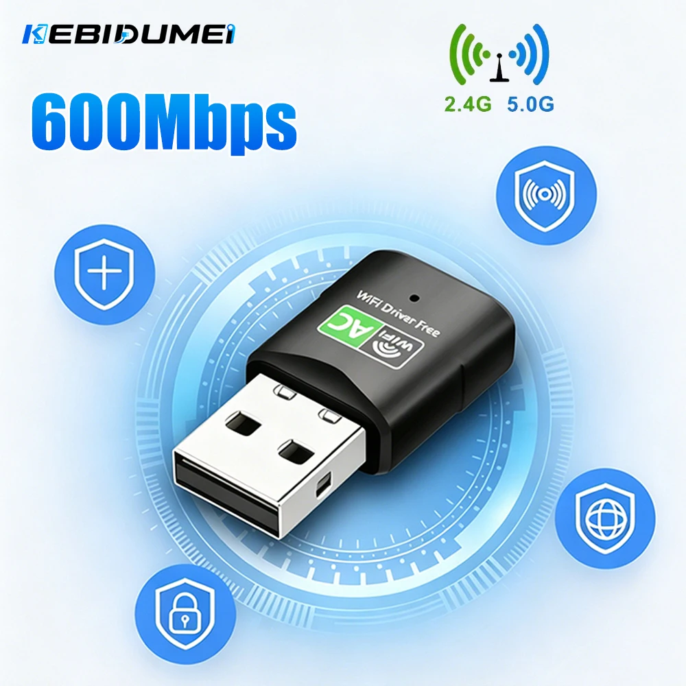 

KEBIDUMEI 600Mbps WiFi Adapter USB 2.4g 5GHz USB Wifi Adapter Wireless Network Card Adaptador Wifi Receiver Driver Free