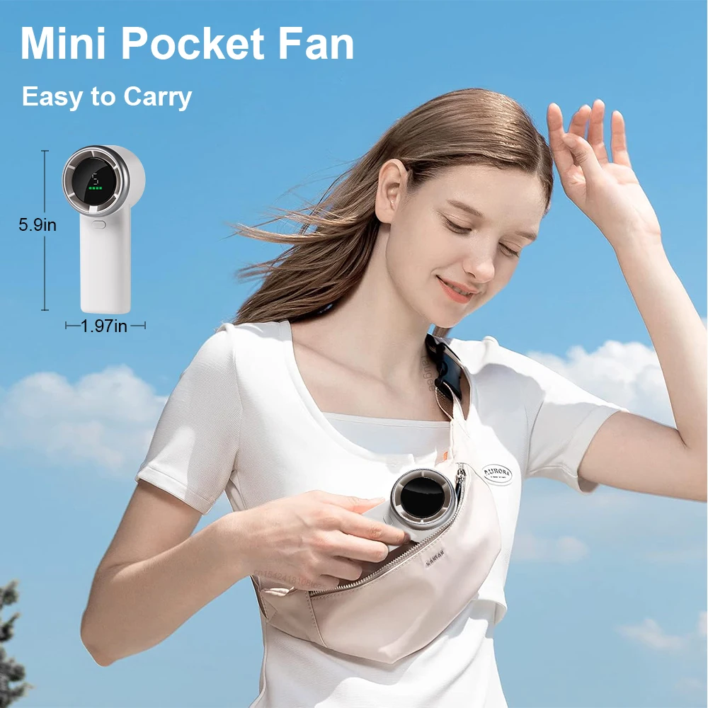 Portable Handheld Fan Mini USB Rechargeable Fan 5 Gear Speeds Adjustable Bladeless Turbo Fan Air Cooler With Digital Display