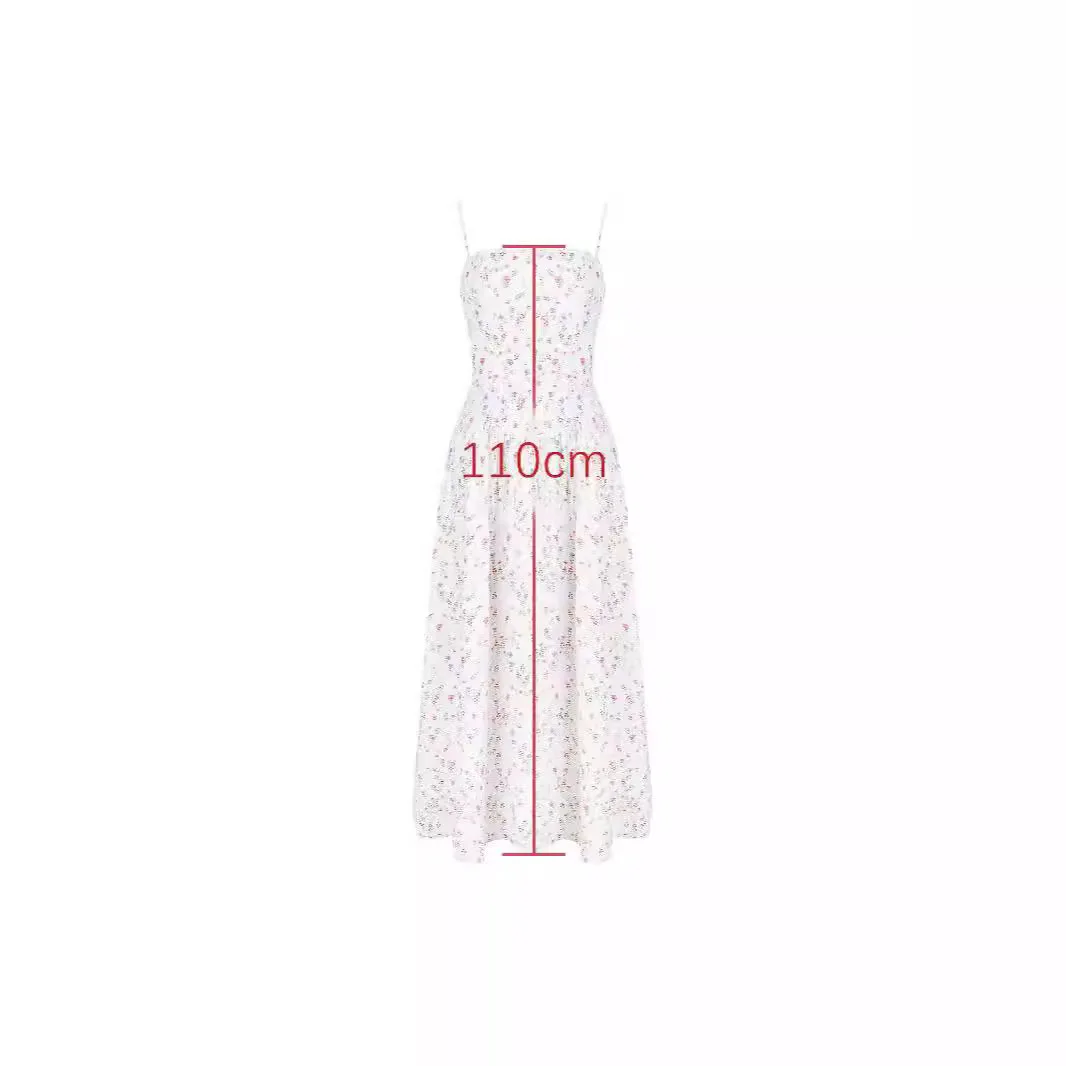 Ropa de mujer Sexy ajustado blanco Floral puro viento vestido largo Spice Girl vestido con tirantes verano mujer alto sentido
