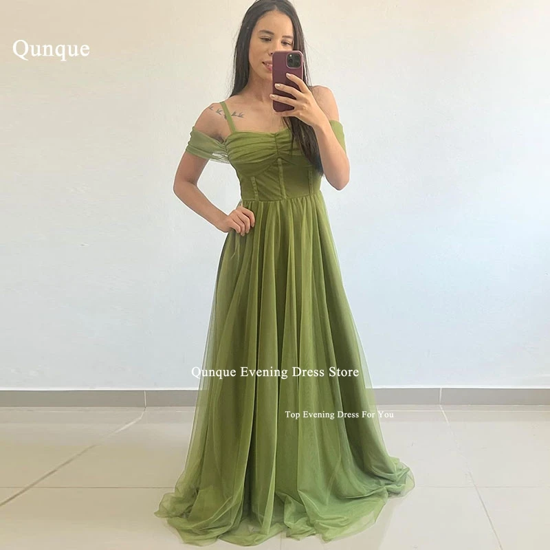 

Qunque Sexy Spaghetti Straps Long Prom Dresses Abendkleider Off Shoulder Tulle Formal Party Gown Customized Vestidos De Festa