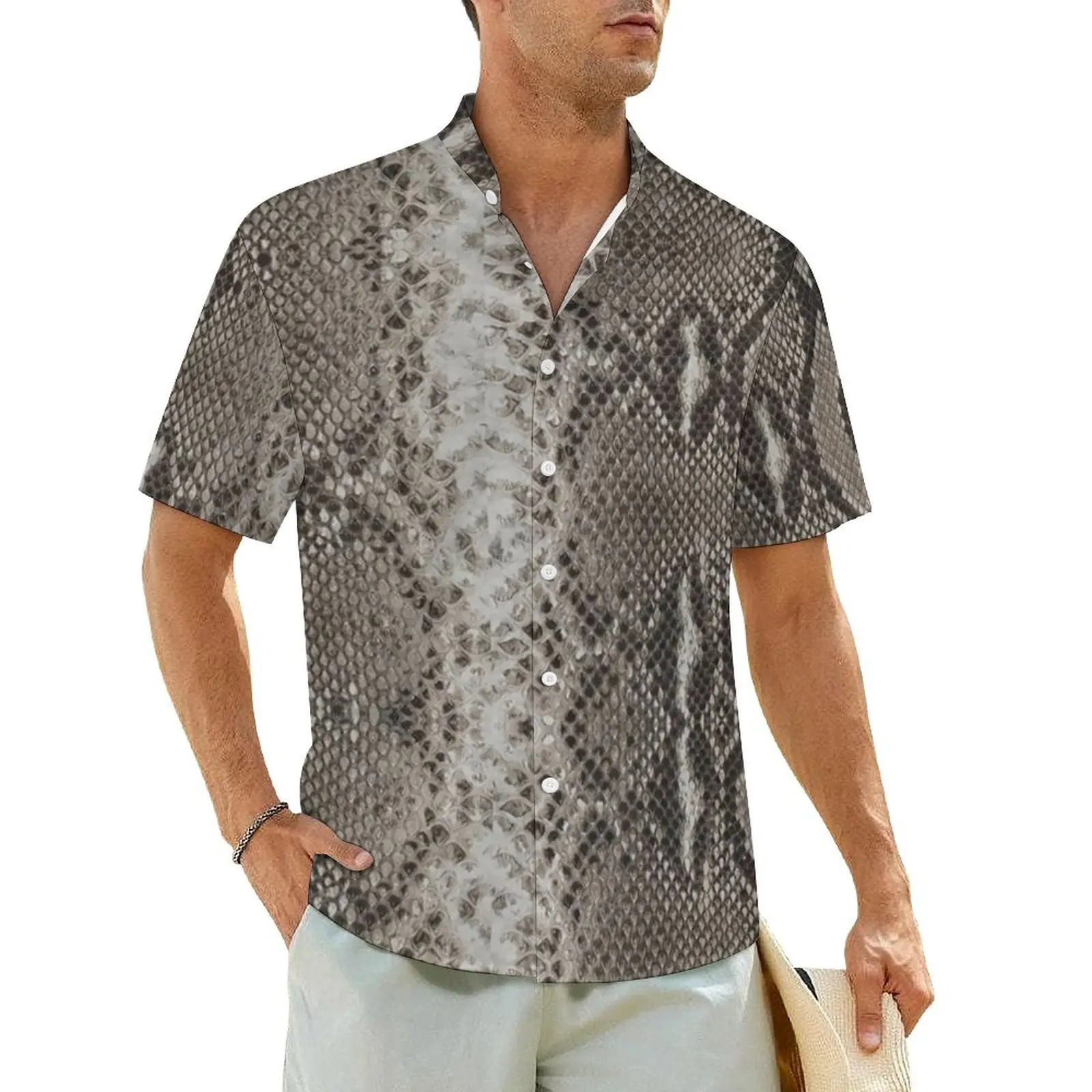 

Snakeskin Python Hawaiian Shirt For Men Beach Classic Faux Animal Skin Casual Shirts Short-Sleeve Street Style Oversized Blouses