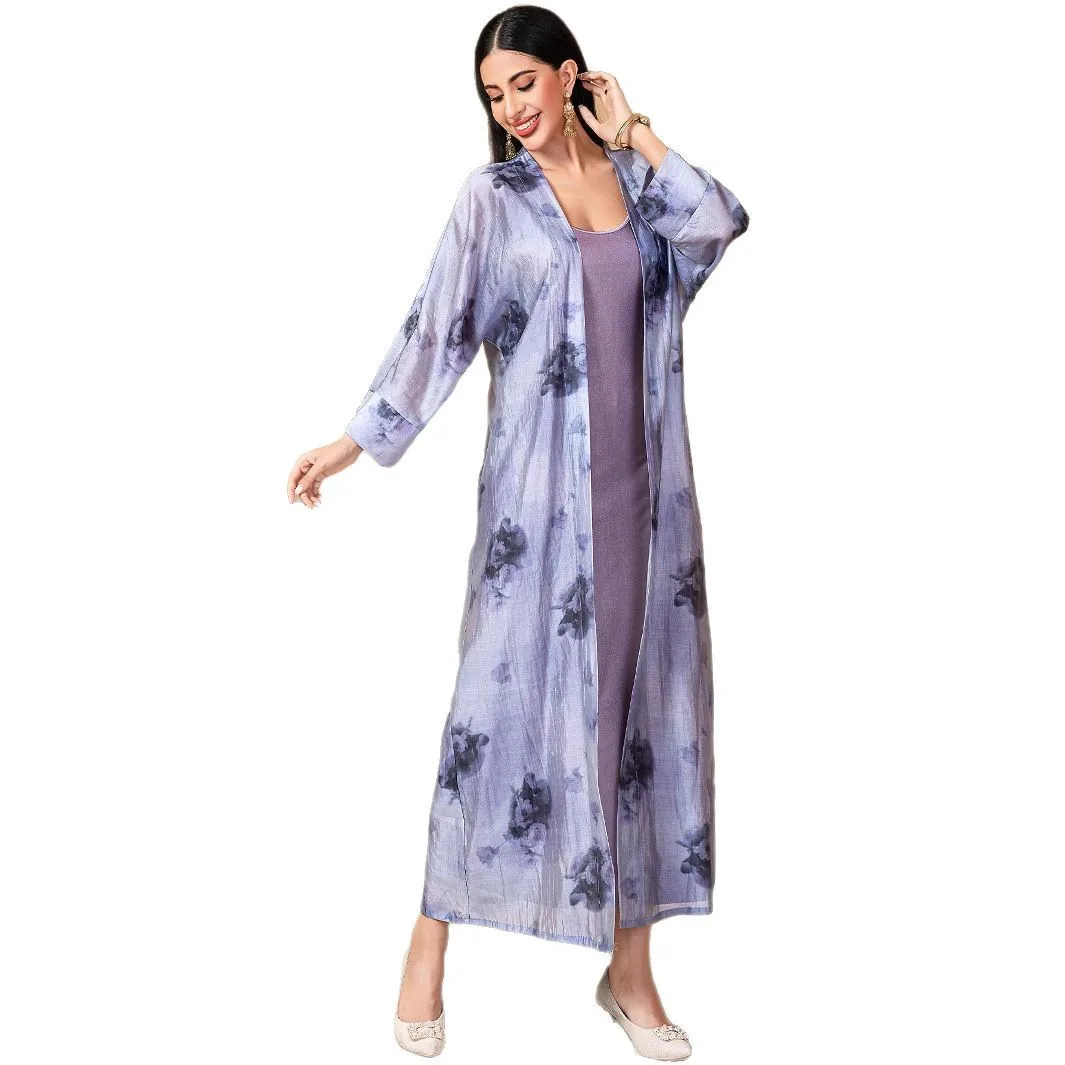 Women's Casual Trendy Thin Elegant Loose 2 Piece Sets Cardigan Abaya Suspender Dress Female Middle East New Fashion 2025 Muslim