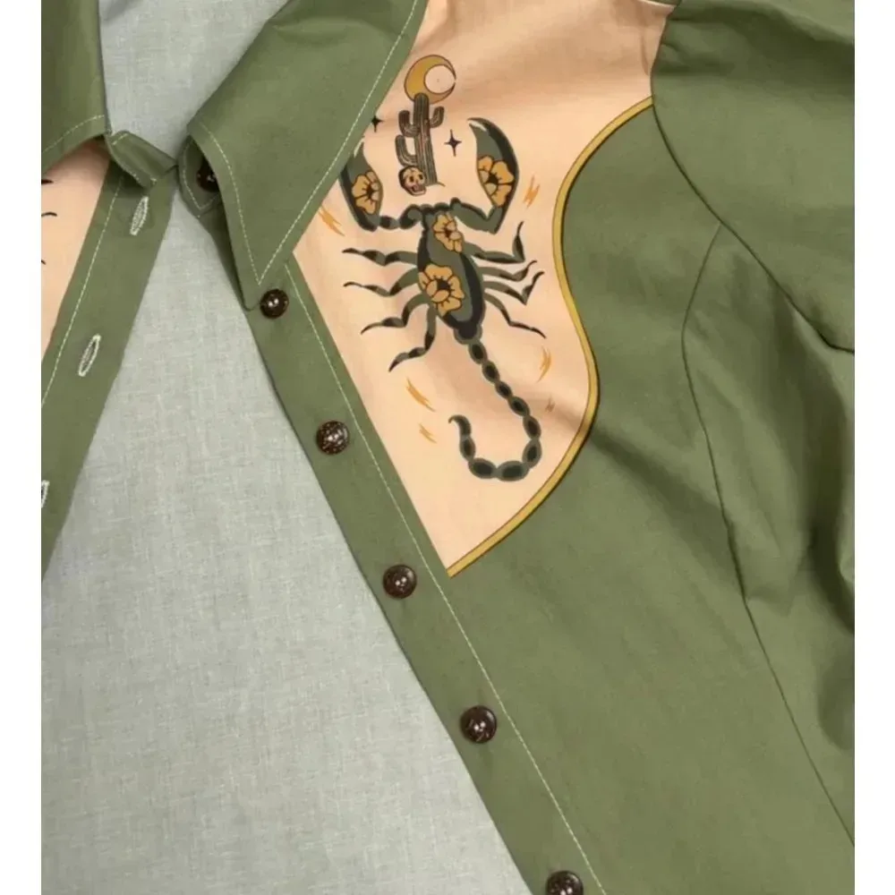 Vestido feminino vintage estilo ocidental com botões boêmio estampa de girassol vestido casual manga curta ​ Vestido Boho Chic para Diário