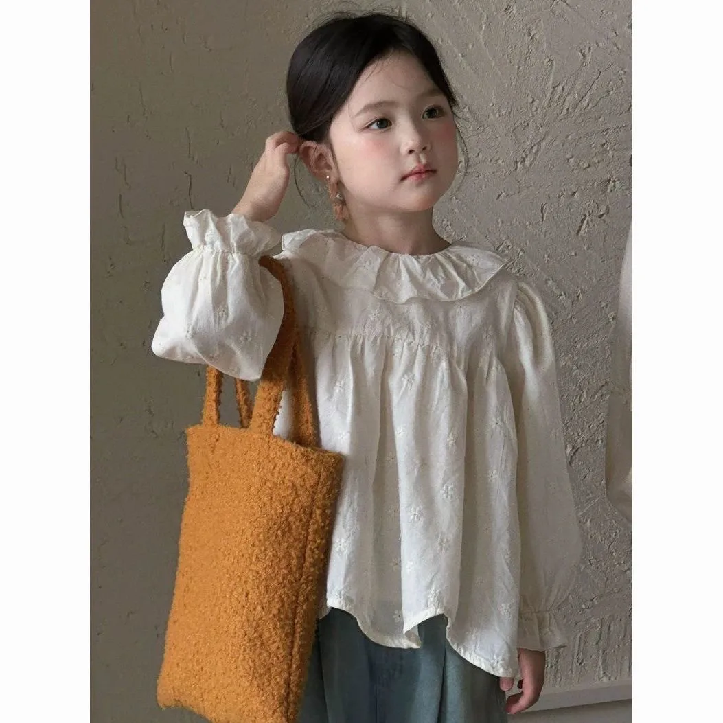 Girl's Lotus Leaf Lace Shirt Spring and Autumn Children's Princess Style Sweet Western Style Shirt