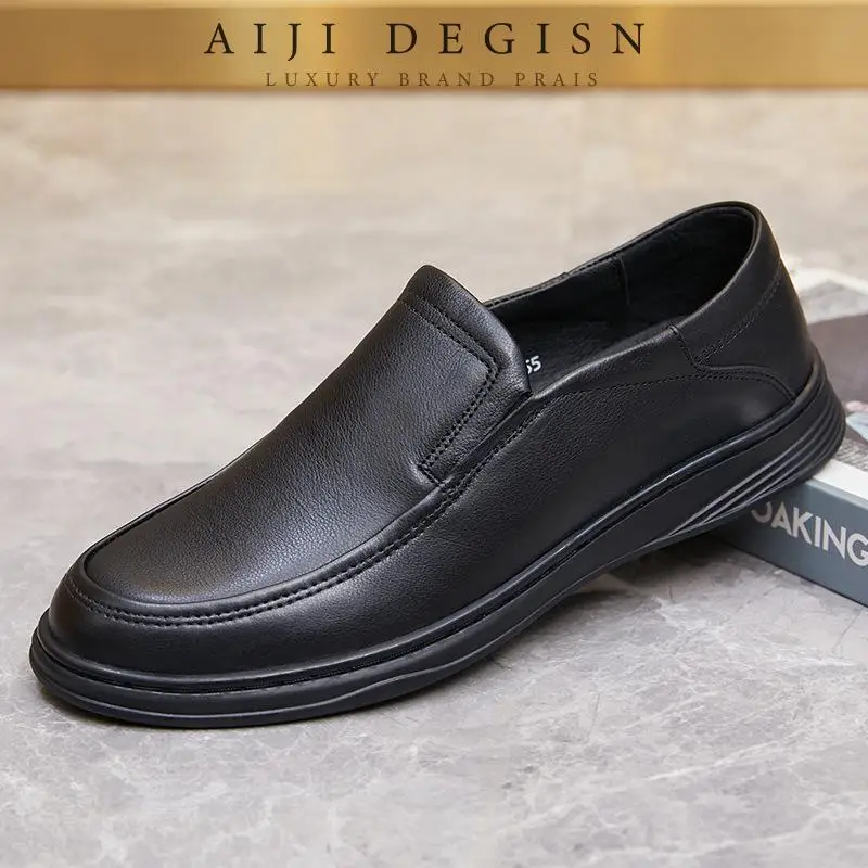 

Retro All Genuine Leather Men's Shoes Casual Cowhide Shoes Black