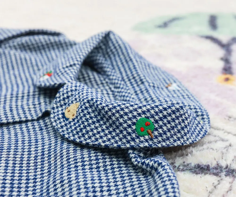 Baby Tops Sweet Japanese Style Checkered Pattern Girls' Shirt Embroidered Collar Girls' Shirt