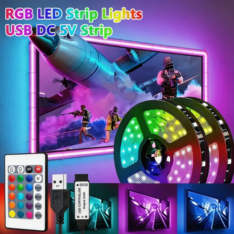 24-key controller with RGB 5050 LED flexible light strips, color-changing luminous LED decorative string lights, available