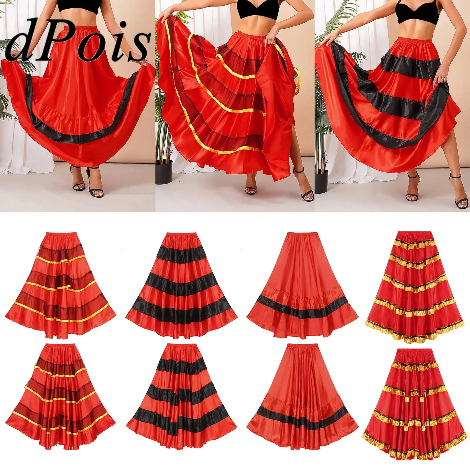 Flamenco-Kostüm für Damen, spanischer Tanzrock, Tango, Ballsaal, Volkstanz, Karneval, Folklorico, Bühnenauftritt, Stufenröcke