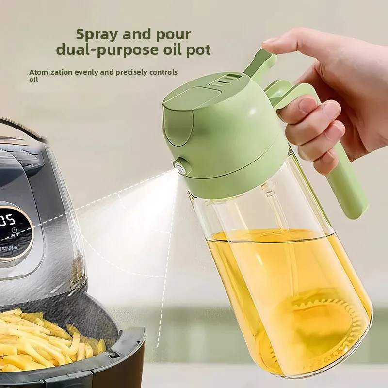 

Multi functional oil spray bottle glass version household food grade spray pour dual-use 2-in-1 large capacity press oil bottle
