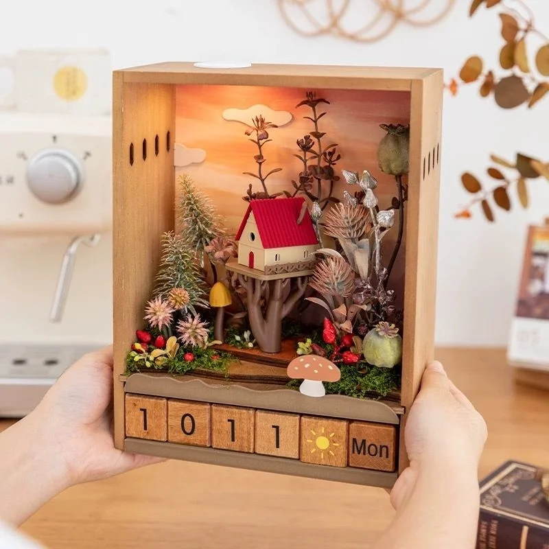 LED Calendar Lamp Wooden Miniature House Desk Ornament Stress Relief Gift Room Decoration Christmas Birthday Gift