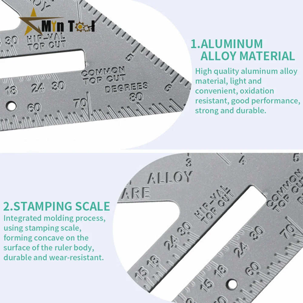 Carpenter Straight Ruler Aluminum Alloy Speed Protractor Miter 3 Right Angles Scriber Saw Guide Rail Set Square Hand Tool