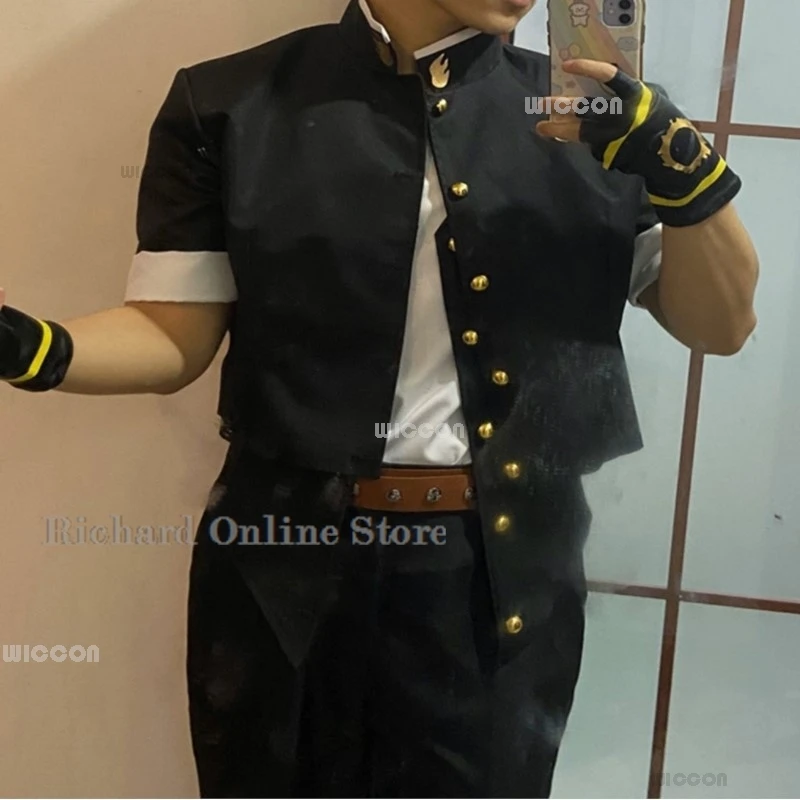 Kyo Kusanagi Cosplay Costume Wig King of Kyo Fighter Black Suit Game KoF Role Play Men Fighter Classic Outfit Halloween Party