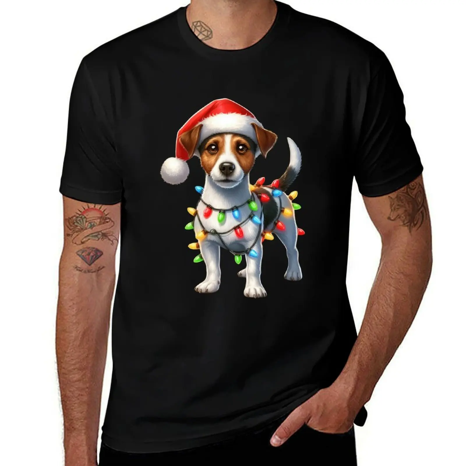Jack Russell Terrier Dog Christmas T-Shirt Worker Basic Short Sleeve Tee T-Shirt