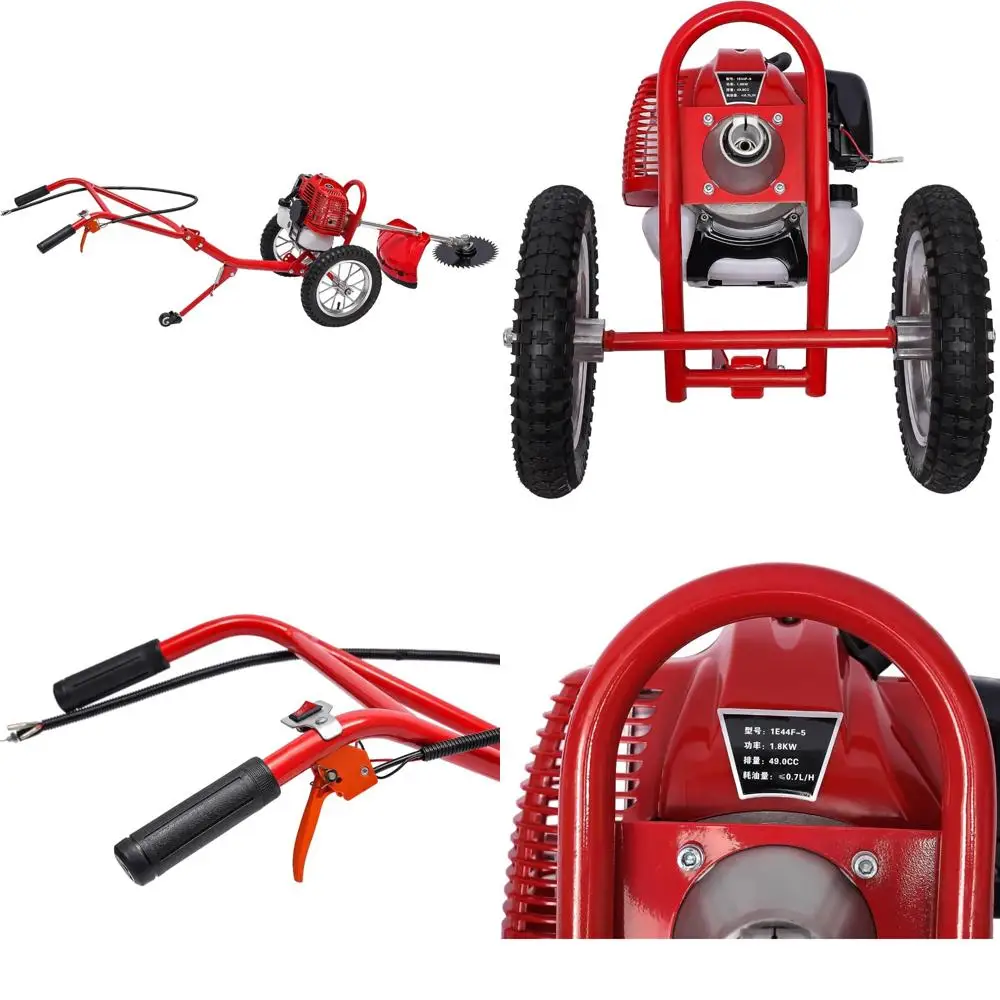جزازة العشب ذات الدفع اليدوي بالبنزين ثنائي الأشواط 49cc، 3 في 1 6500-7000 دورة في الدقيقة ماكينة تشذيب العشب وقطاعة الفرشاة مع تبريد الهواء