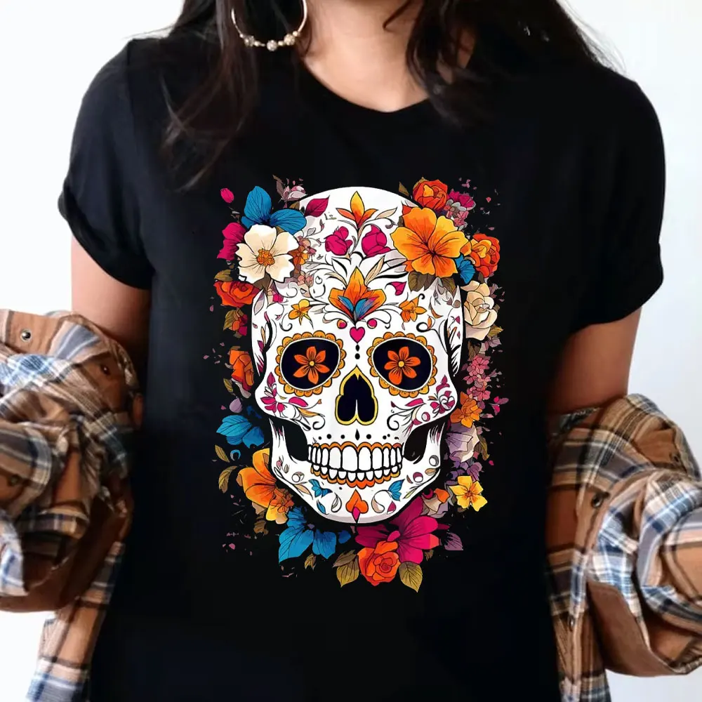 Retro 1994 Dia De Los Muertos Sugar Skul Unisex Tshirts Graphic T Shirts Aesthetic Y2k  Women Clothing Soft High Quality Cotton