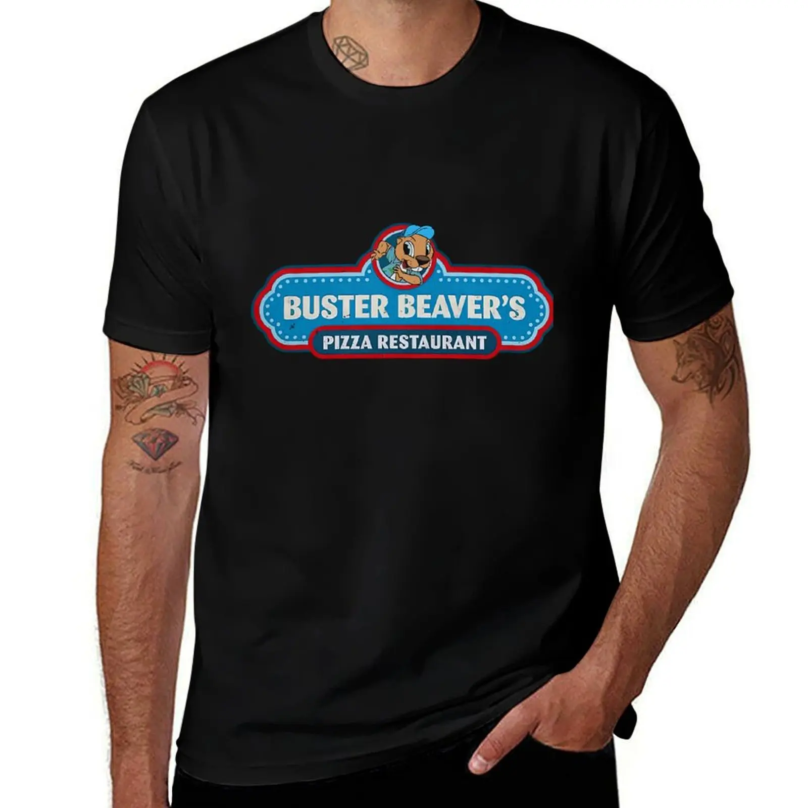 Buster Beaver's Pizza Restaurant Logo (The Boys) Distressed T-Shirt Casual Graphic Print Tee T-Shirt