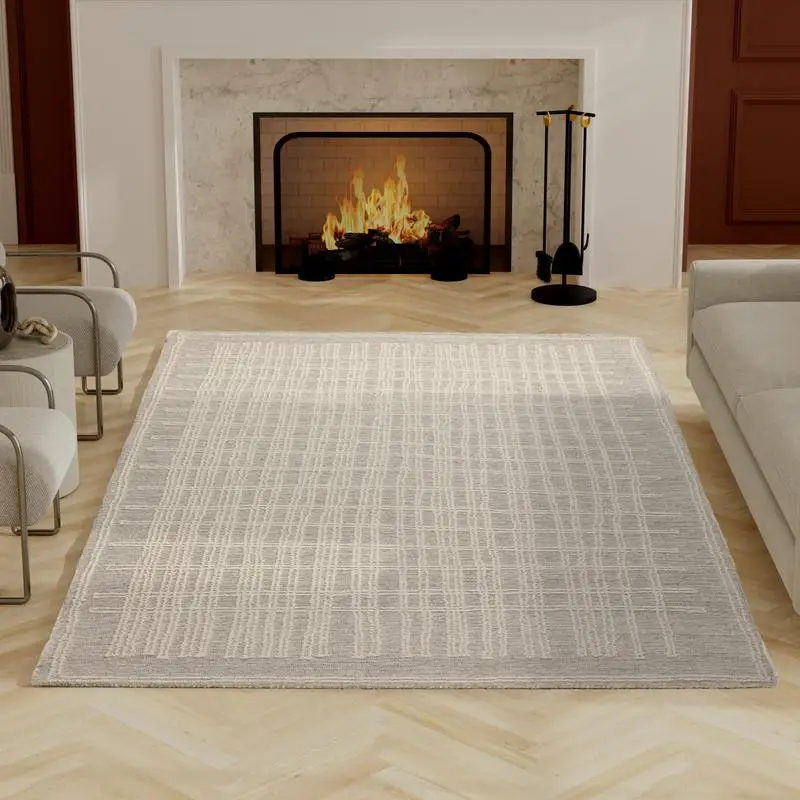 

Handwoven Area Rug in Ivory and Natural Wool