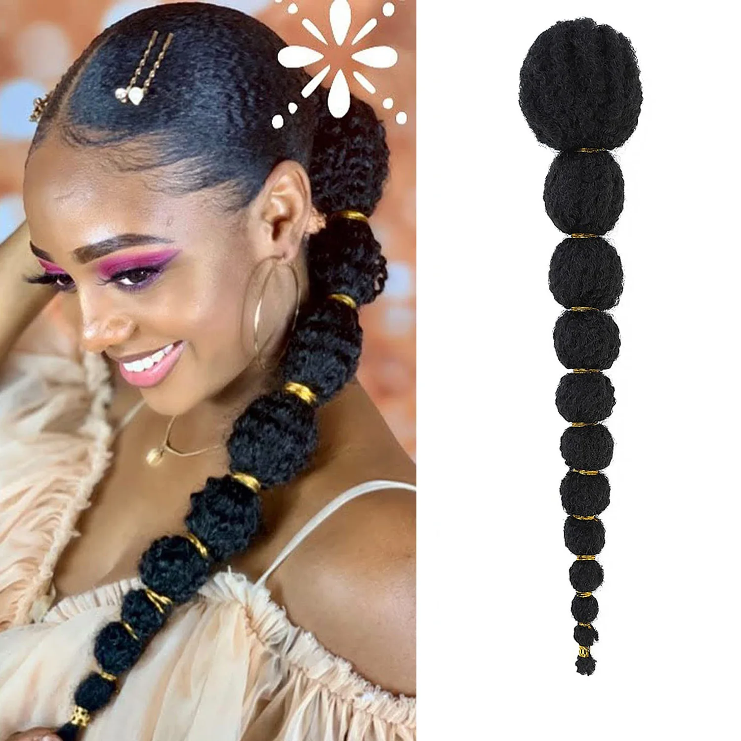 

Кудрявый афро-пузырьковый хвостик, длинный хвост на шнурке, натуральный черный зажим на хвостиках для женщин, синтетические волосы