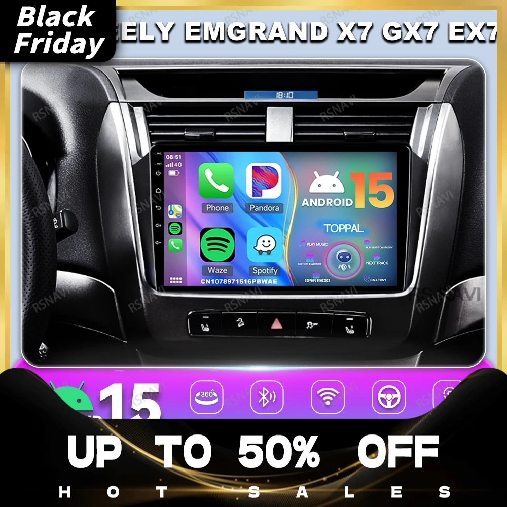 Car Radio Android 14 For Geely Emgrand X7 GX7 EX7 WIFI+4G Wireless Autoradio DVD 360 Camera BT 9/10 Inch Qualcomm Head Unit IPS