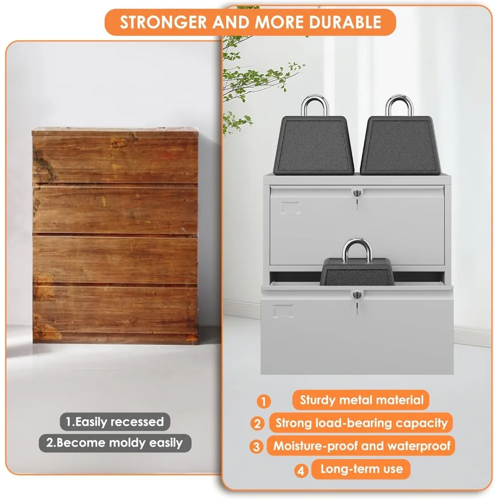 خزانة ملفات جانبية معدنية قابلة للقفل، ودرجين لتخزين الملفات للمنزل والمكتب، مناسبة لتعليق الملفات وحامل بطاقة الاسم