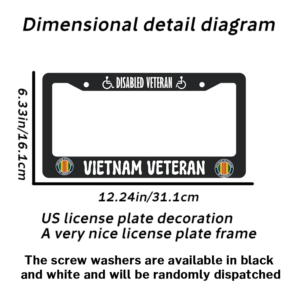 إطارات لوحة الترخيص أبيض وأسود يغطي لوحة الترخيص المعاقين فيتنام المخضرم العالمي الألومنيوم ملحقات السيارة #3