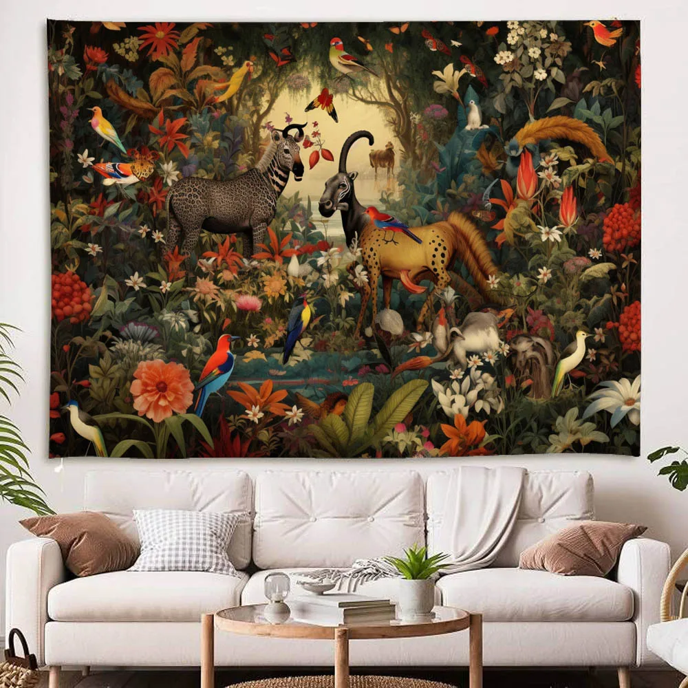 

Vintage Plant Animal Tapestry - Mysterious Printed Fabric Wall Hanging, Suitable for Dormitory, Living Room, Bohemian Home Decor