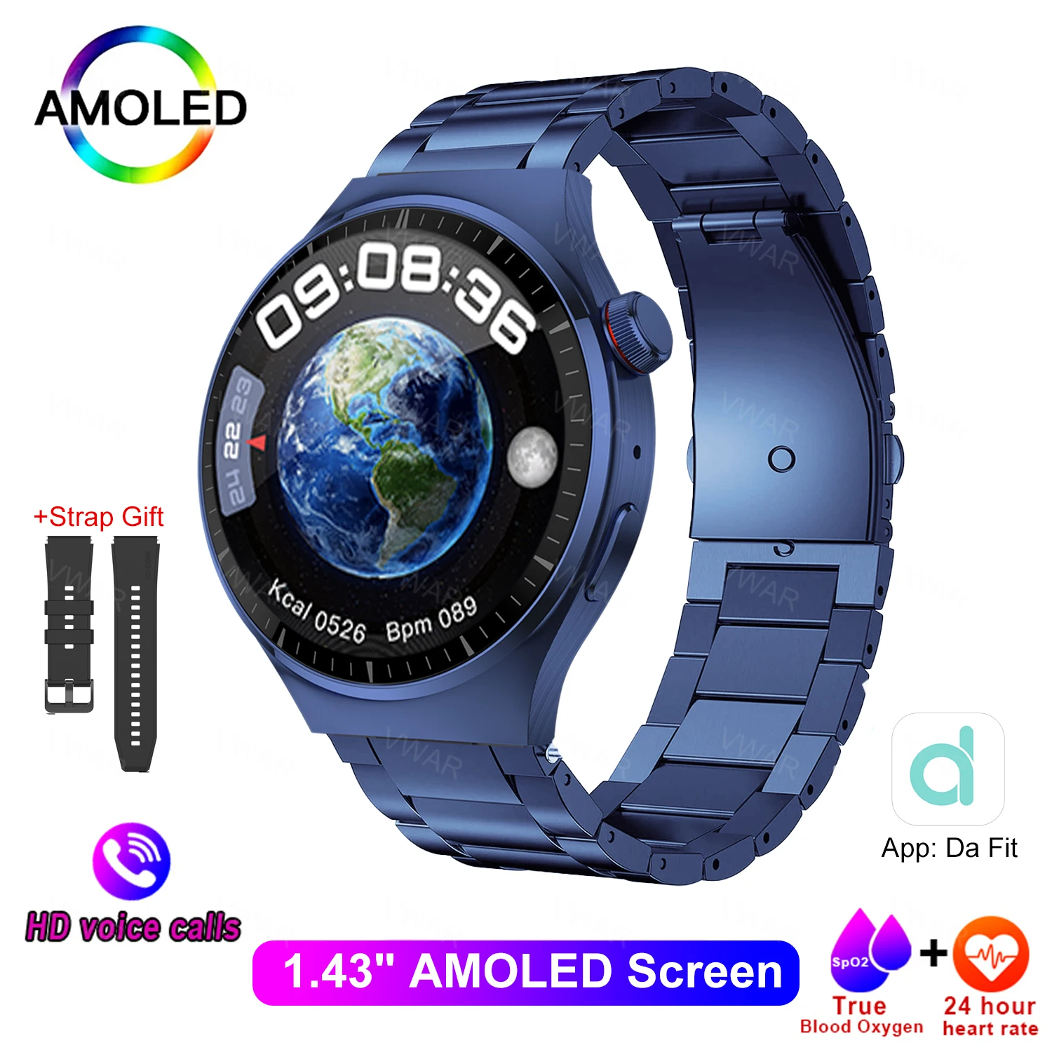 

AMOLED Smart Watch 4 Pro for Huawei Xiaomi Bluetooth Call Always-on Display True Blood Oxygen Heart Rate Monitor Smartwatch