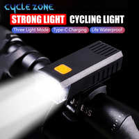 Bicycle Headlight Bike Front Light TYPE-C Rechargeable Bike Flashlight Mountain Road Bicycle Safety Lamp MTB Cycling Accessories
