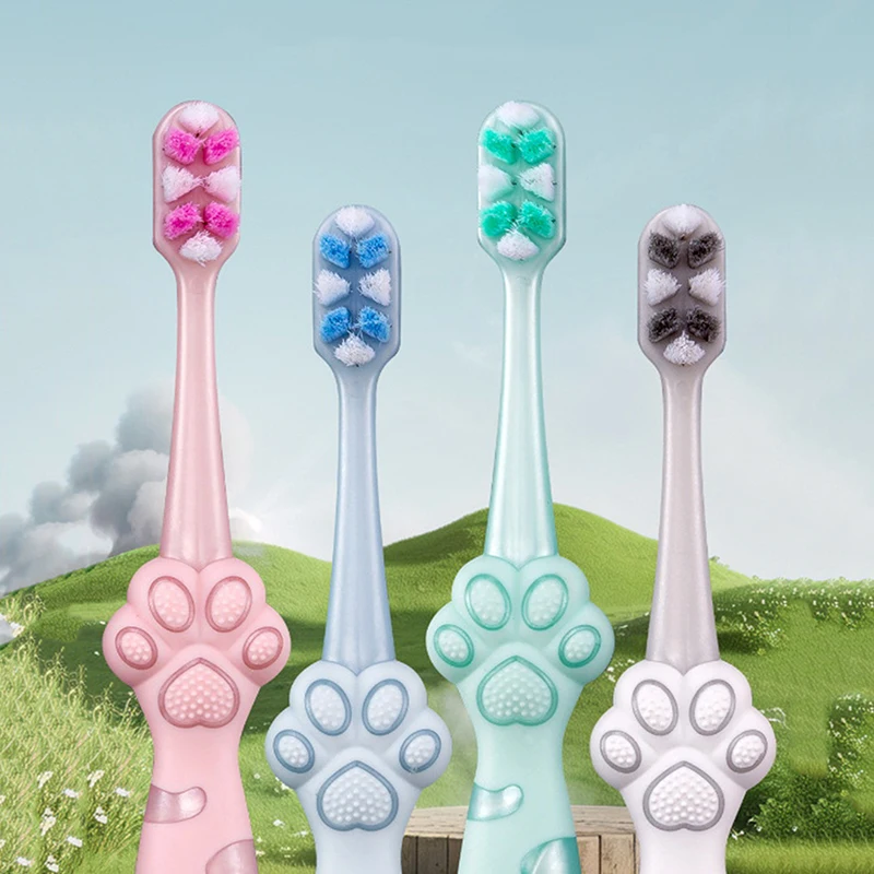 3D Stereo Cat Claw Shape Toothbrush, Cabelo Ultra Fino Macio, Escovas infantis, Totalmente Envolvido Oral Care, Escovas de limpeza