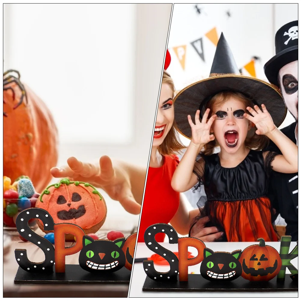 

1Pcs Wooden Letters Design Halloween Decor Exquisite Gift for Family Friends Party Layout Decor Wooden Adornment