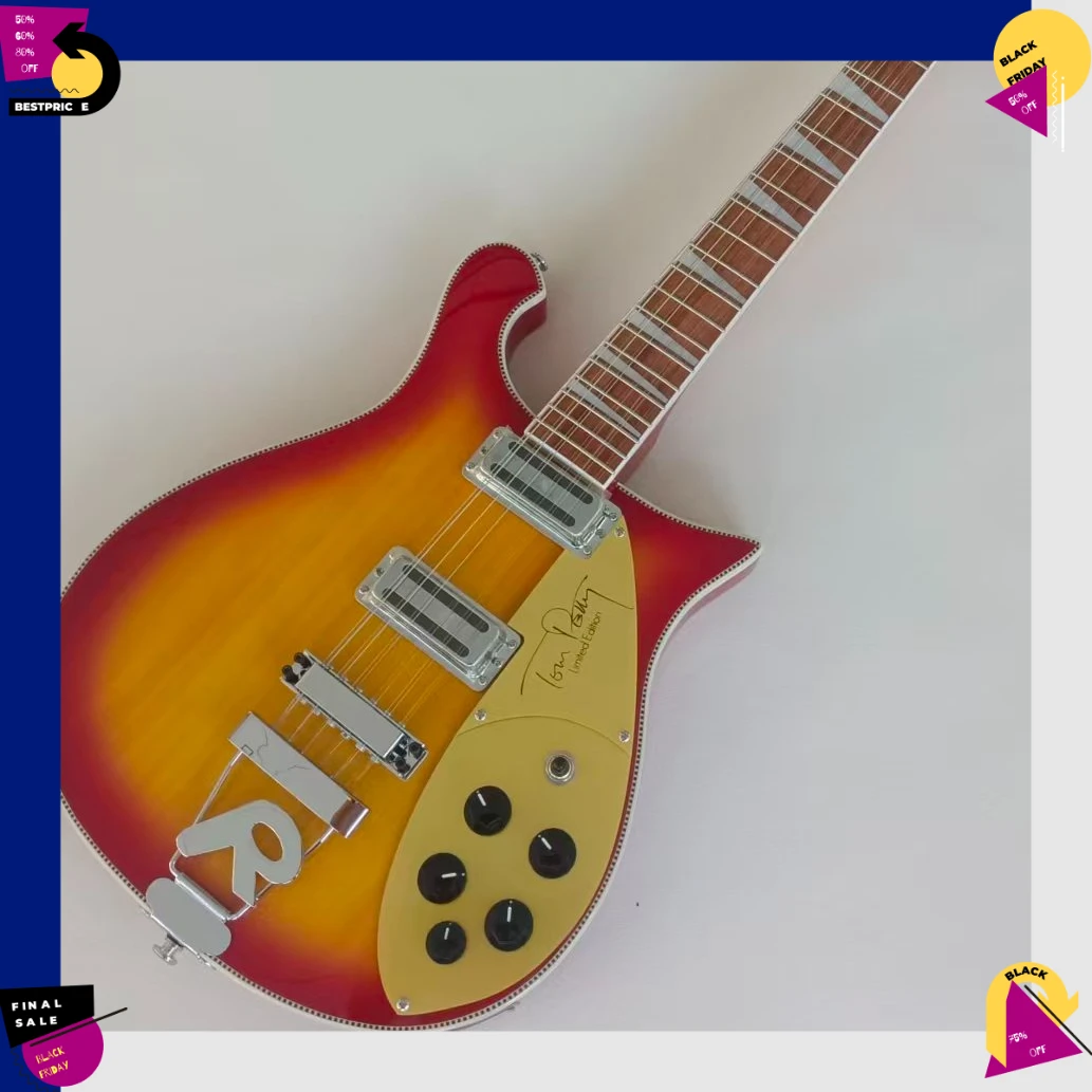 Electric Guitar Asymmetrical Sharp Body Chain-Link Edge Trim R-Style Tailpiece Gold Signature Pickguard Shark Fin White Inlays