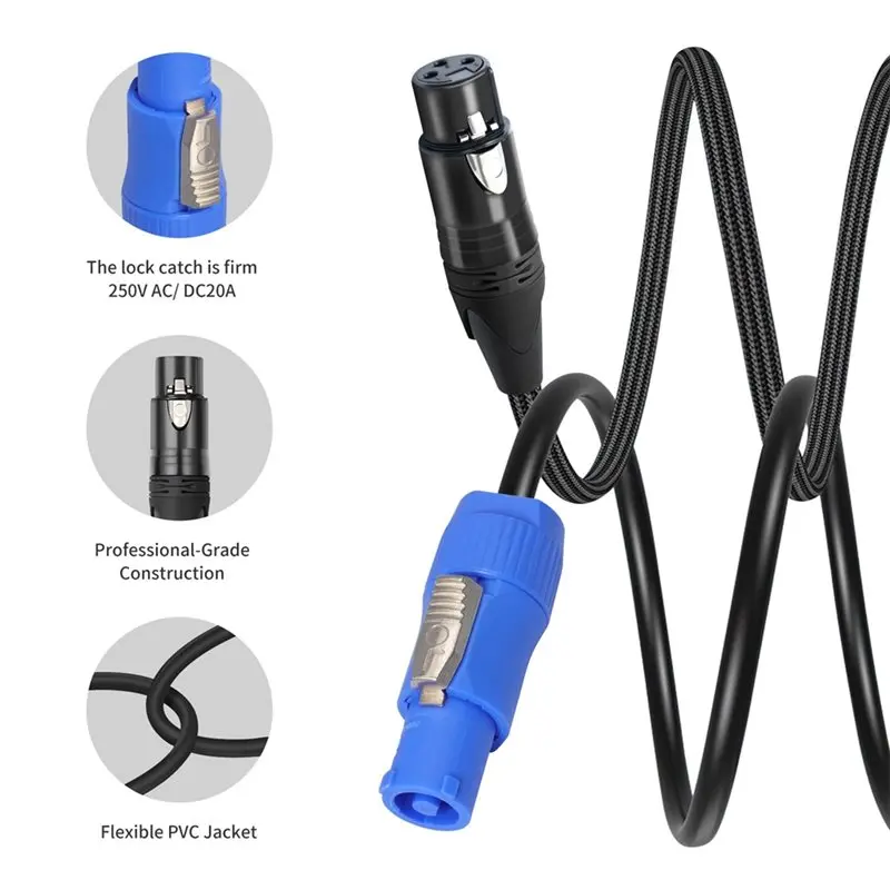 WCS-Powercon DMX Combo Connect Cable 3Meters 3 Pin XLR & Power Con Compatible Combi Cable For Moving Heading Lighting