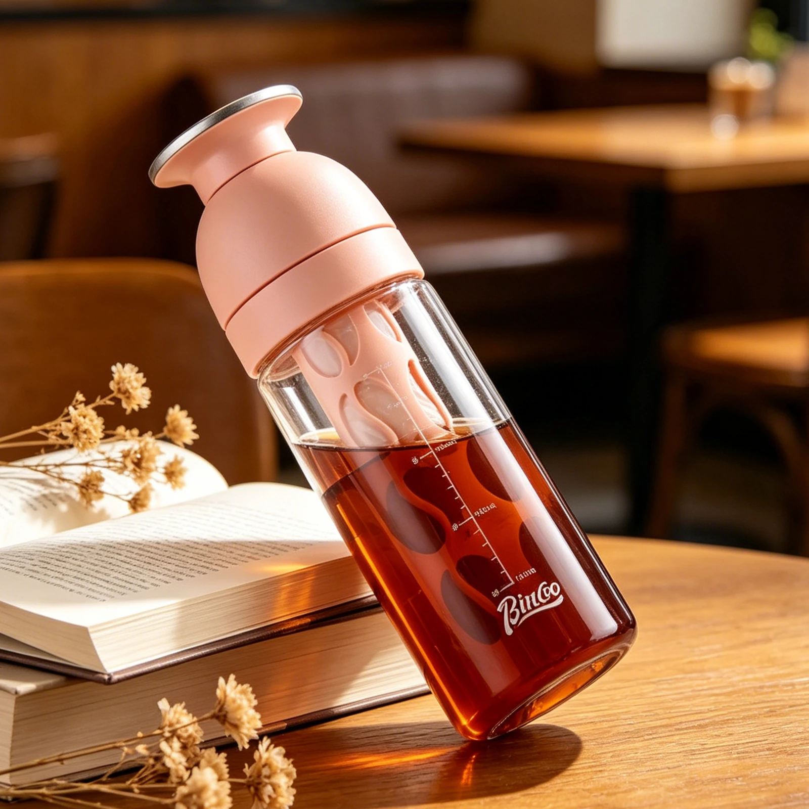 Bincoo Iced Cold Brew Coffee Cup with Lid Glass Portable Travel Tumbler Cold Soak Bottle for Home Office Outdoor Use