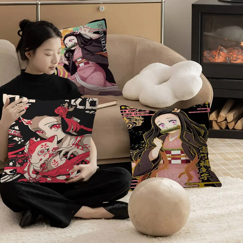 Demon Slayer Nezuko Kamado Cartoon 45*45cm Kissenbezug, Dekokissenhülle, Heimkissenbezug für Couchkissen