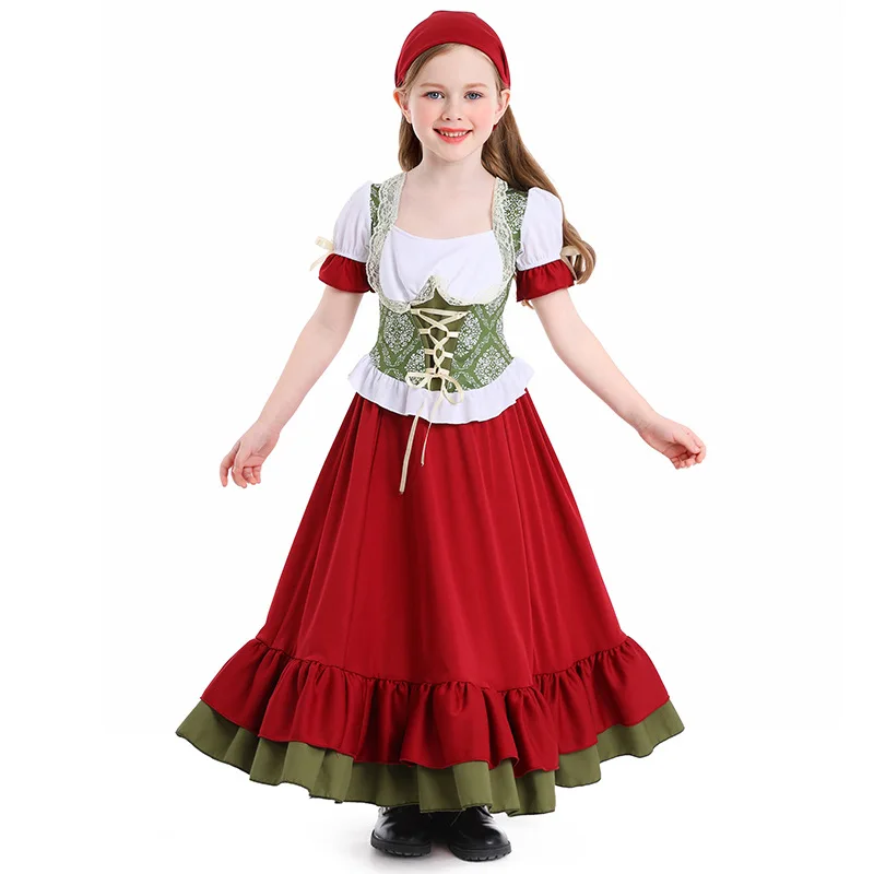 Vestito da fattoria per ragazza per bambini Beer Festival Maid Costume bavarese Halloween Carnival Party Stage Performance Costume