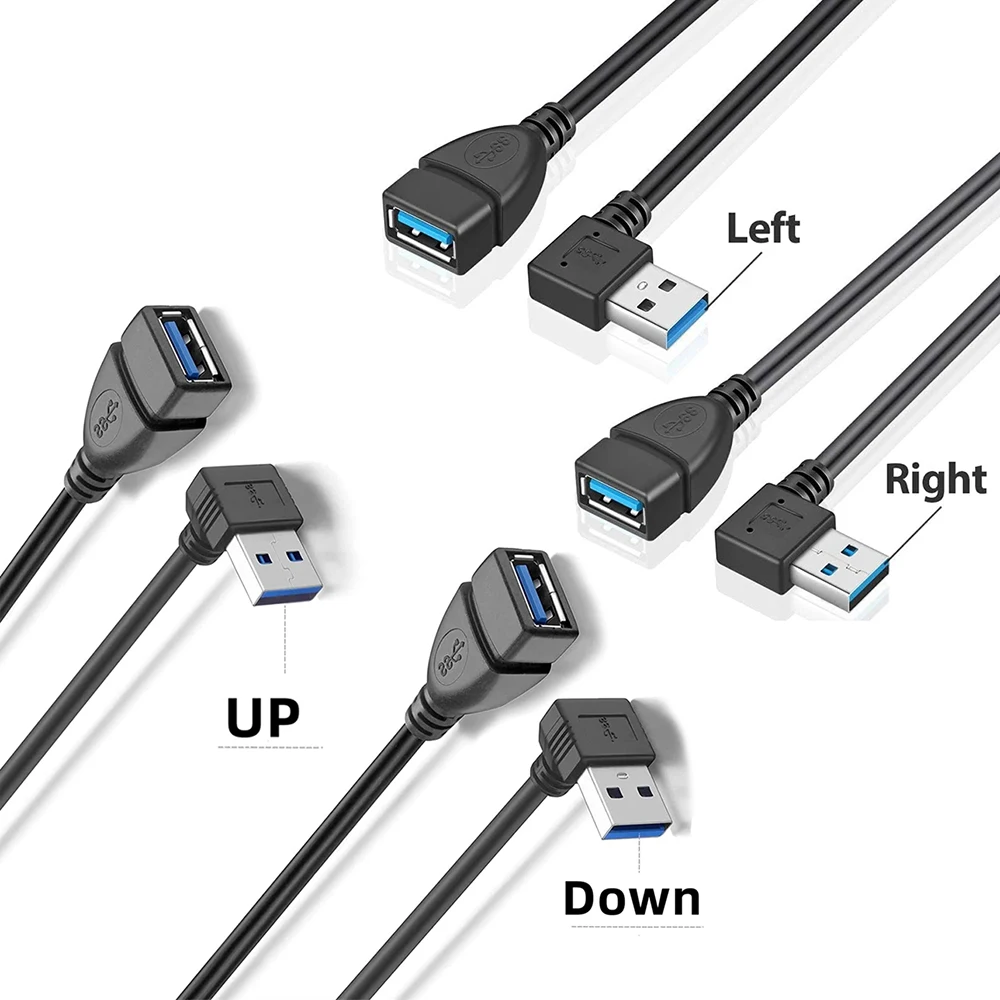 Up/Down/Left/Right Angle USB 3.0 Extension Cable SuperSpeed USB 3.0 A Male to Female Short Extender Data Cord for Laptop USB Hub