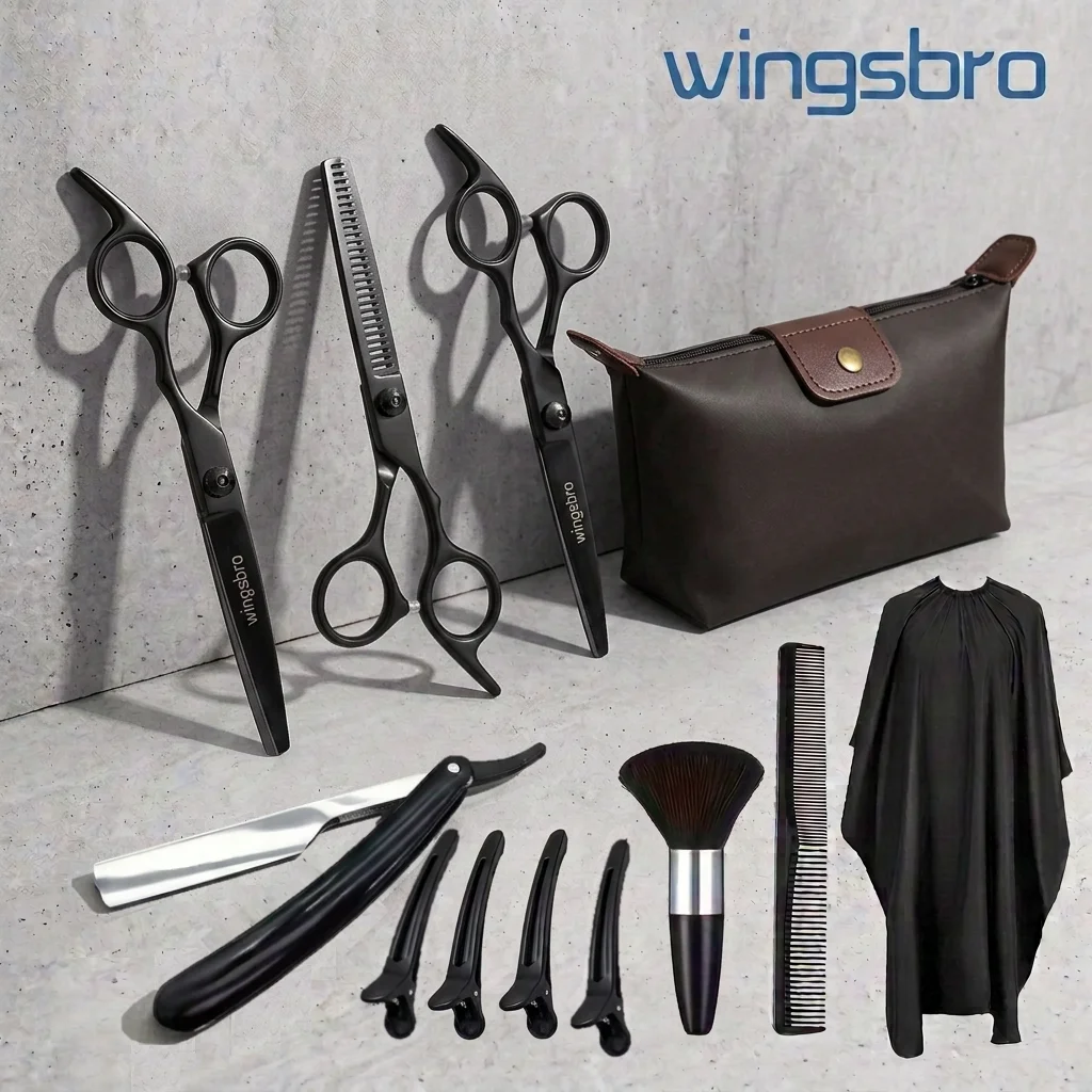 Wingsbro 12Pcs Professional Hairdressing Scissors Set, 6.5 inch Home Hair Cutting Shears Barber/Salon Hair Scissors Kit,