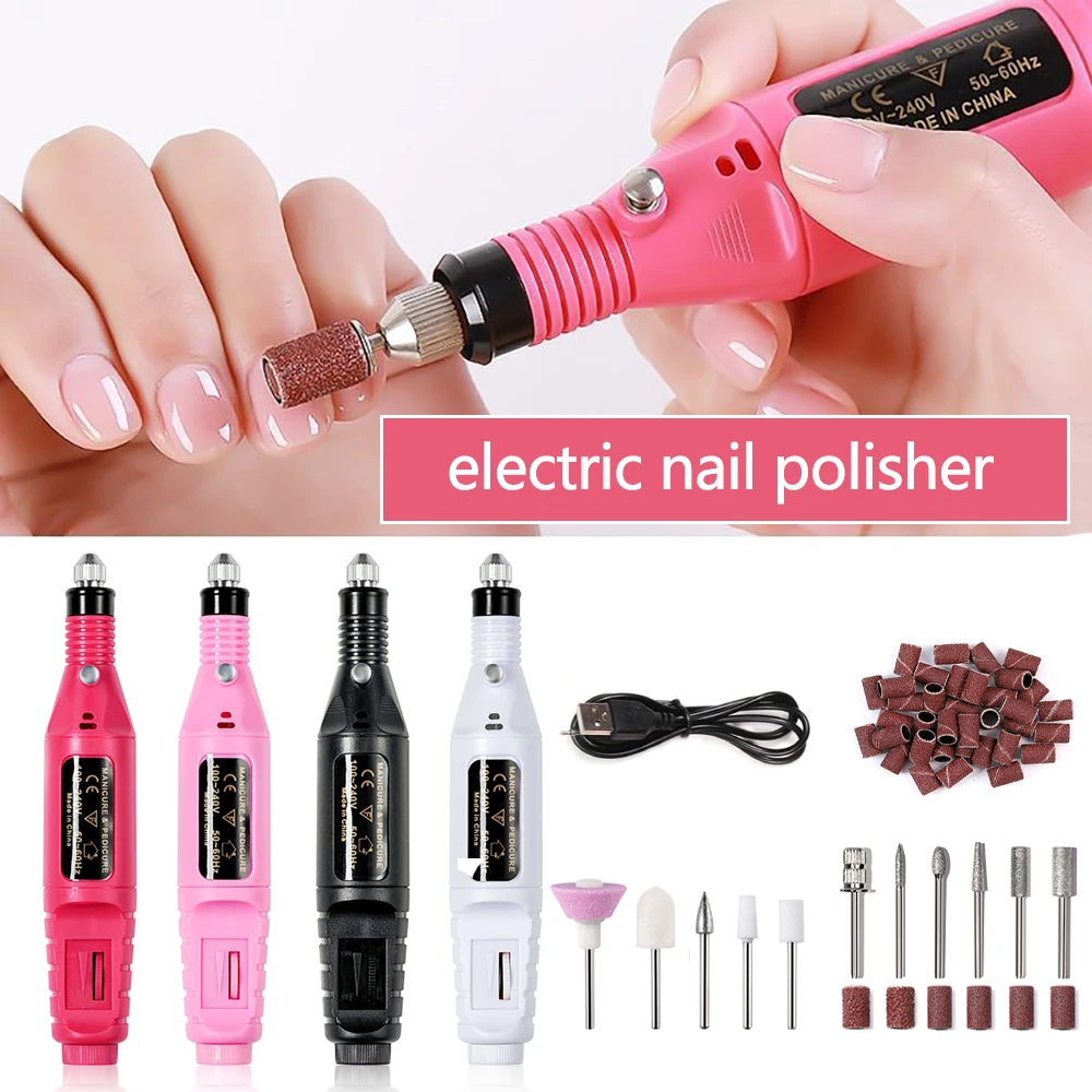 YIKOOLIN Portable Nail Sander Set Electric Nail Drill Machine Milling Cutter For Manicure Pedicure Strong Polishing Tools