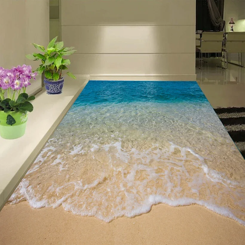 Custom Flooring Mural Wallpaper 3D Stereoscopic Beach Floor Sticker PVC Waterproof Self-adhesive Non-slip Wallpaper Home Decor