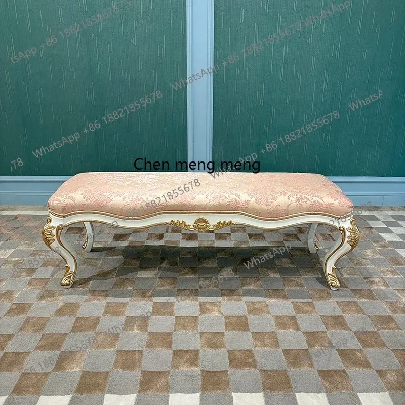 

French court fabric bedside stool European luxury embroidered concubine stool solid wood strip bedside sofa stool