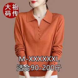 2024 New Sweater Pullover Korean Loose 5XL Top V-Neck Underlay Knitwear Autumn/Winter Fashion Women Pullover Solid Color Knit