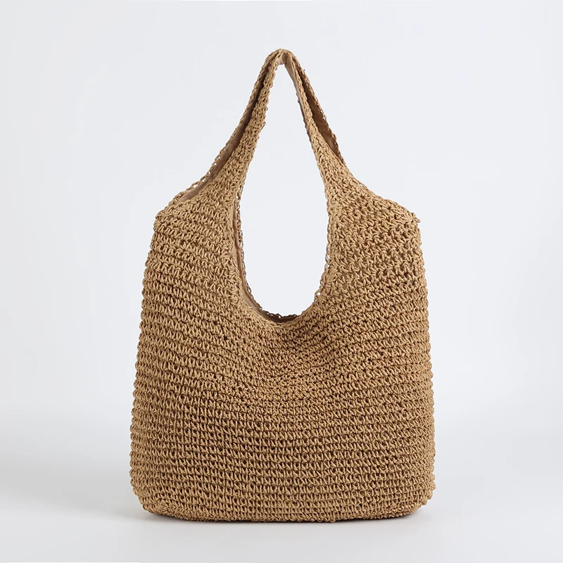 Women Beach Bags 2023 Summer Woven Straw Party Shoulder Travel Luxury Tote Fashion Simple Large Cosmetic Bucket Female Handbags