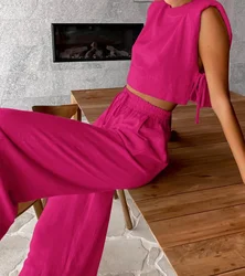 Fashion 2 Piece Sets Women Outfits Shoulder Pad Sleeveless Top & Pants Sets Casual Cotton and Linen Women's Suit 2024 Summer