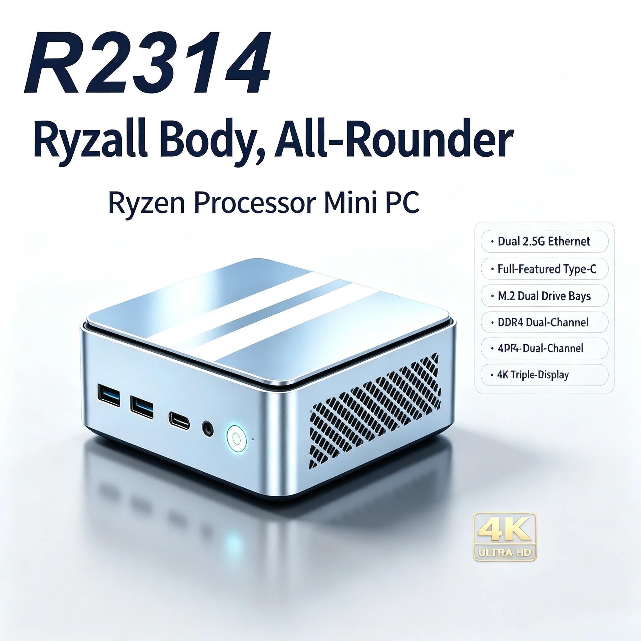 Mini PC New R2314 Barebone System Dual Gigabit LAN Support NAS Soft Router 4K Triple Display DDR4 Low Power NUC For Home Office