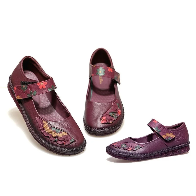 Echtes Leder Mary Jane Schuhe Frauen Ballerinas Vintage Mutter Schuhe große Größe 42 Frau Frühling Riemchen Loafer Fahr schuhe Elder