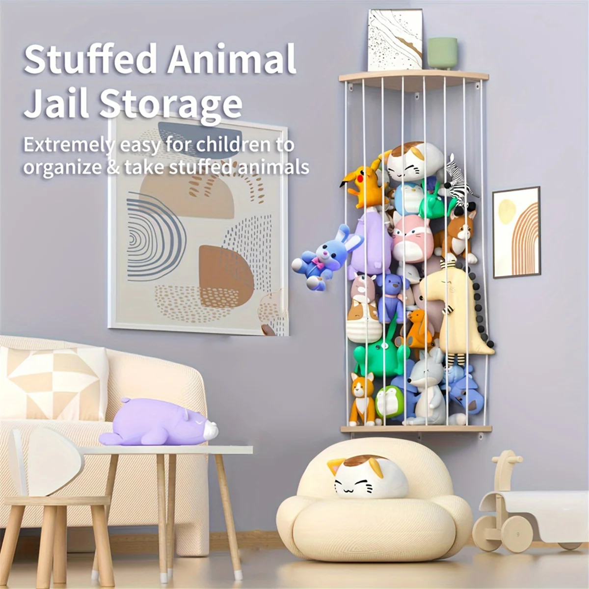 

Corner Stuffed Animal Zoo, Large Stuffed Animals Storage, Vertical Toy Storage Organizer - for Plush Toy HolderJAS