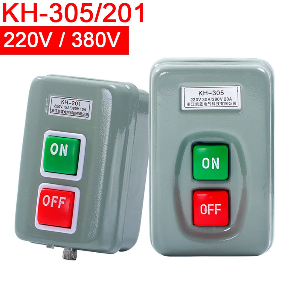 KH-305 KH-201 Three-phase Single-phase 3 Phase Self Locking AC 250V 380V Start ON/OFF Push Button Switch Control Box Electrical