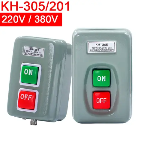 KH-305 KH-201 Three-phase Single-phase 3 Phase Self Locking AC 250V 380V Start ON/OFF Push Button Switch Control Box Electrical